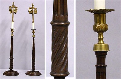 Lot 242 - Pair of Georgian Style Treen Candlestick Lamps