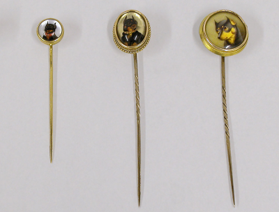 Lot 39 - Three Miniature Pincher Stick Pins 19th...