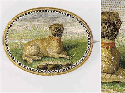 Lot 45 - Micro Mosaic Brooch Depicting a Recumbent Pug...