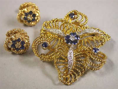 Lot 267 - Sapphire and Diamond Pin and Earring Set