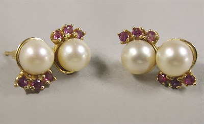 Lot 2 - Pair of Cultured Pearl and Ruby Earrings