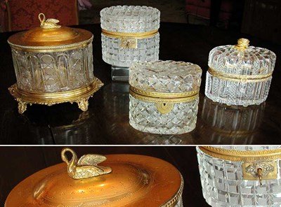 Lot 2121 - Four Continental Cut Glass Boxes Each of oval...