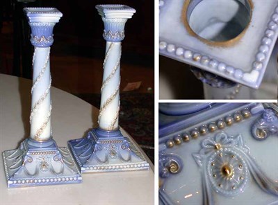 Lot 519 - Pair of Royal Worcester Porcelain Candlesticks...