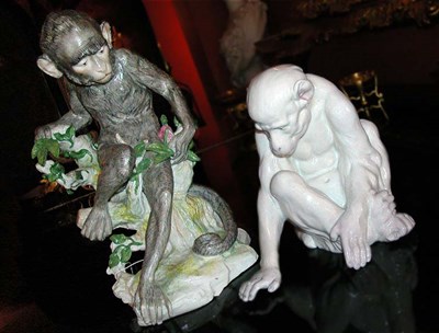 Lot 2196 - Two Continental Porcelain Figures of Monkeys...