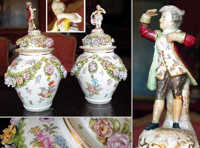 Lot 2144 - Pair of Dresden Porcelain Covered Urns Each...