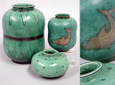 Lot 789 - Two Gustavsberg Argentaware Pottery Vases...