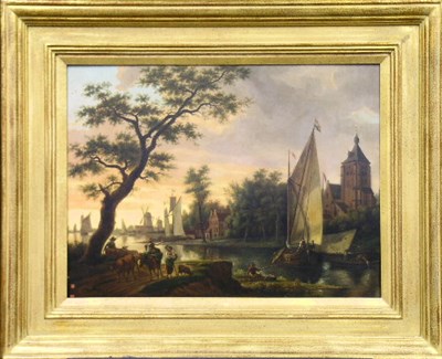 Lot 67 - Dutch School 19th Century BUSY HARBOR Oil on...
