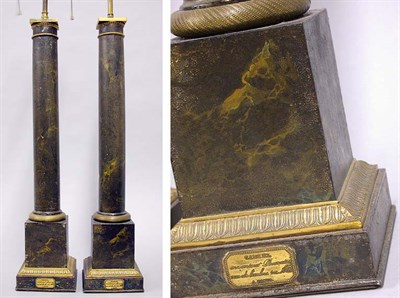 Lot 316 - Pair of French Tole Painted Columnar Lamps...