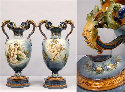 Lot 299 - Pair of KPM Porcelain Two-Handled Vases Each...
