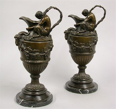 Lot 174 - Pair of Neoclassical Style Bronze Ewers Each...