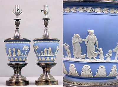 Lot 223 - Pair of Silver Plate Mounted Blue and White...