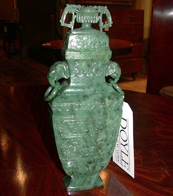 Lot 325 - Chinese Spinach Jade Covered Vase Of square...