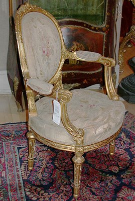 Lot 301 - Louis XVI Style Gilt-Wood Fauteuil With...