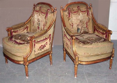 Lot 401 - Pair of Louis XVI Style Gilt-Wood Bergeres...