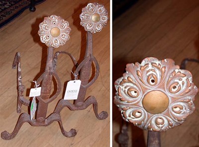 Lot 278 - Pair of American Brass and Wrought Iron Andirons