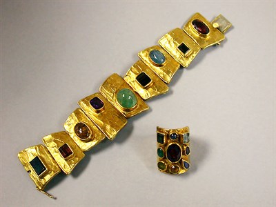 Lot 336 - Multicolored Stone Bracelet and Ring