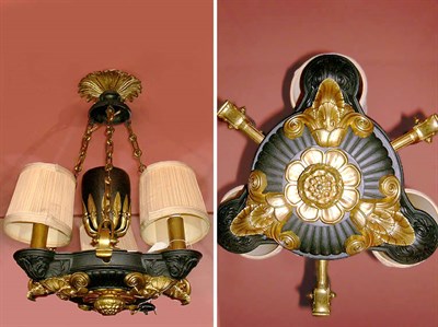 Lot 2235 - Empire Style Patinated-Metal Three-Light...
