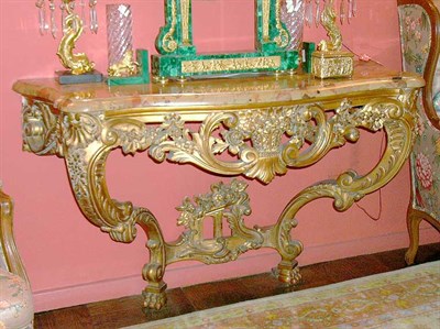 Lot 2155 - Louis XV Style Gilt-Wood Console With brown...