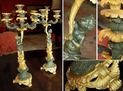 Lot 2146 - Pair of Louis XV Parcel Gilt-Bronze Figural...