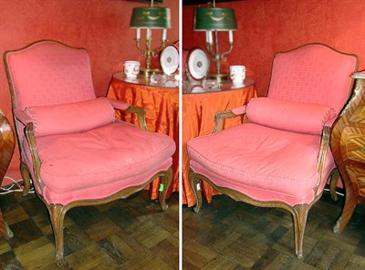 Lot 2219 - Pair of Louis XV Style Upholstered Fruitwood...
