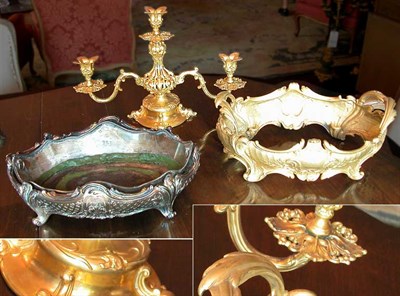 Lot 2170 - Rococo Style Gilt Silver Plate Three-Light...