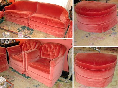 Lot 2119 - Suite of Peach Velvet Upholstered Furniture...