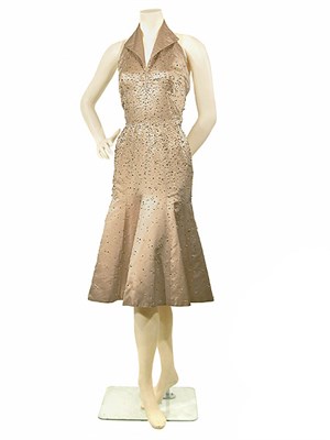 Lot 2041 - Pauline Trigere Nude Silk Satin Halter Evening...