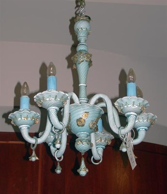 Lot 408 - Venetian Blue Opalescent Glass Six-Light...