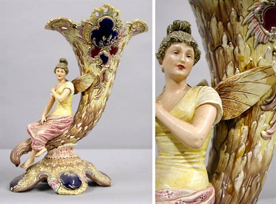 Lot 581 - Continental Majolica Vase Molded as a...