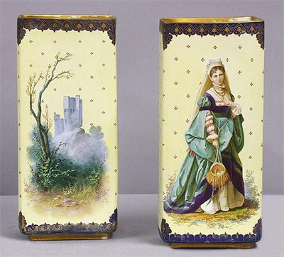 Lot 464 - Pair of Paris Porcelain Vases Of block form,...