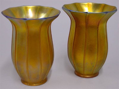 Lot 756 - Pair of Quezal Gold Iridescent Glass Shades...