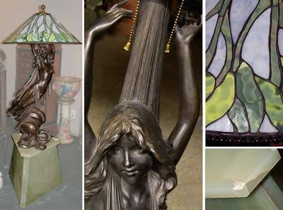 Lot 741 - Art Nouveau Style Bronze Figural Lamp With a...