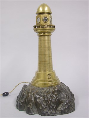 Lot 765 - Bronze Lighthouse-Form Lamp Height 18 inches.