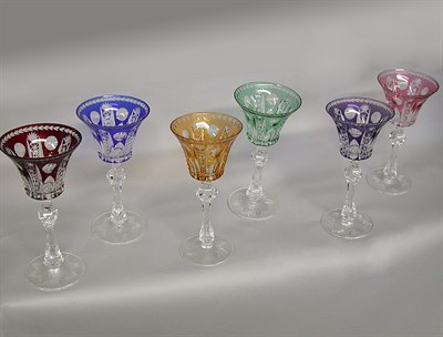 Lot 584 - Group of Color Cut to Clear Glass Glasses...