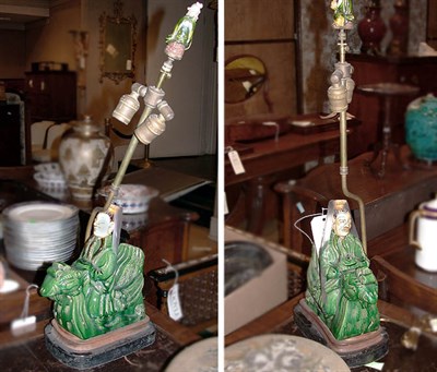 Lot 222 - Pair of Chinese Glazed Pottery Lamps