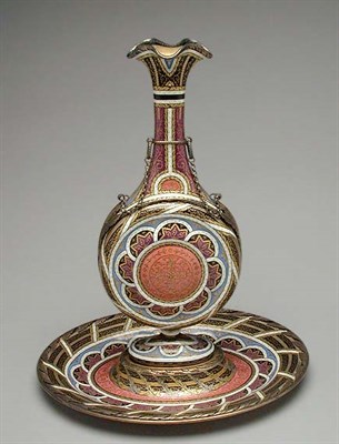 Lot 364 - Viennese Enamel Rosewater Bottle on Stand...