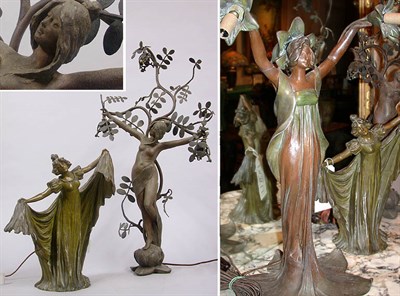 Lot 739 - Group of Three Nouveau Patinated-Metal Figural...