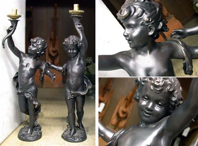 Lot 207 - Pair of Patinated-Metal Figural Torcheres Each...
