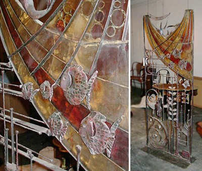 Lot 766 - Art Nouveau Style Iron and Glass Screen Simon...
