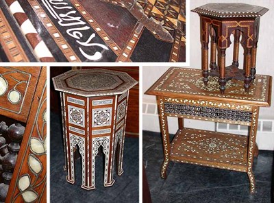 Lot 832 - Group of Three Persian Ivory Inlaid Teak Side...