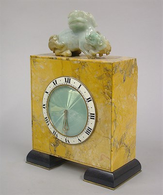 Lot 780 - Swiss Enamel, Jade and Yellow Marble Mantel...