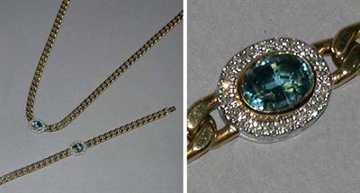 Lot 131 - Blue Topaz and Diamond Necklace and Bracelet