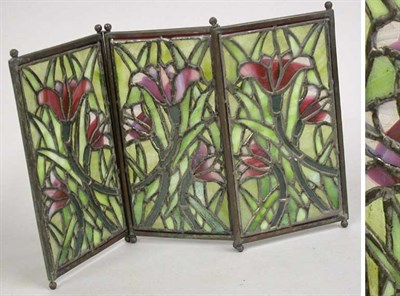 Lot 1287 - Art Nouveau Leaded Stained Glass and Bronze...