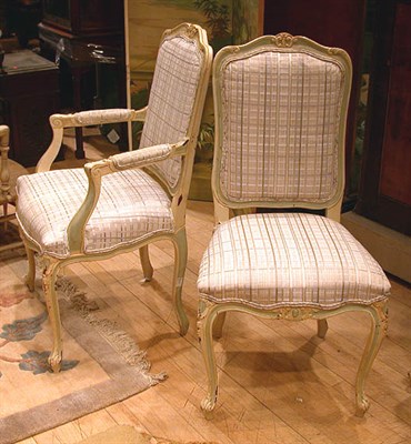 Lot 489 - Set of Six Louis XV Style White Painted Dining...