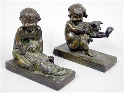 Lot 1168 - Pair of Green Patinated-Bronze Figural...
