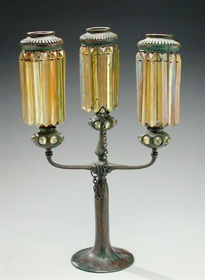 Lot 870 - Tiffany Studios Bronze and Favrile Glass Three-...