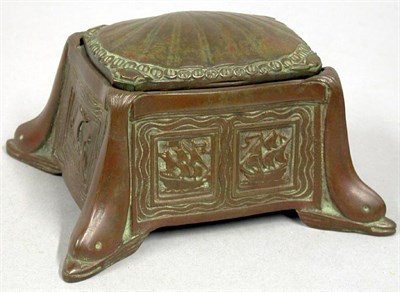 Lot 1261 - Tiffany Studios Patinated-Bronze Inkwell In...
