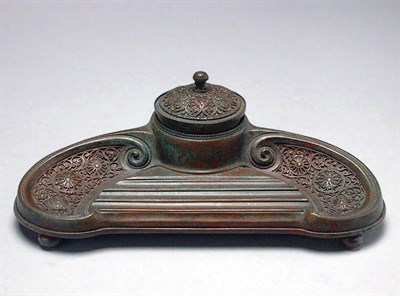 Lot 911 - Tiffany Studios Patinated-Bronze Inkstand Of...
