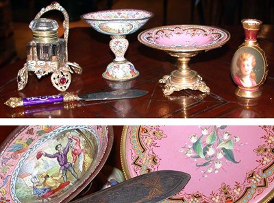 Lot 380 - Two Continental Enamel on Metal Tazzas...