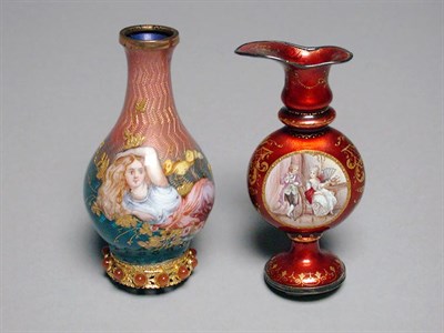 Lot 366 - Continental Enamel Decorated Gilt-Metal Vase...